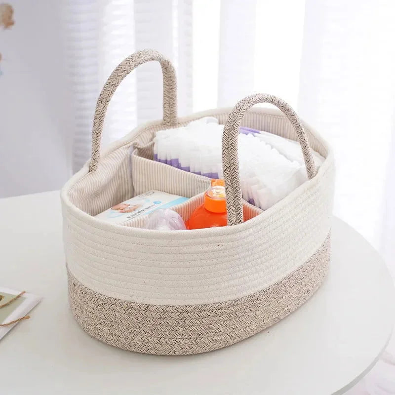 Cesta Organizador Infantil para Bebê Lenogue Branco e Bege / 36 x 23 17 Cm