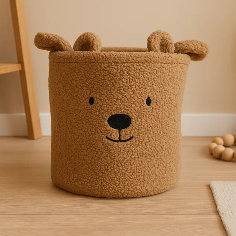 Cesta Organizadora Infantil Sherpa Branca Lenogue Marrom / p - 27 x 23 Cm