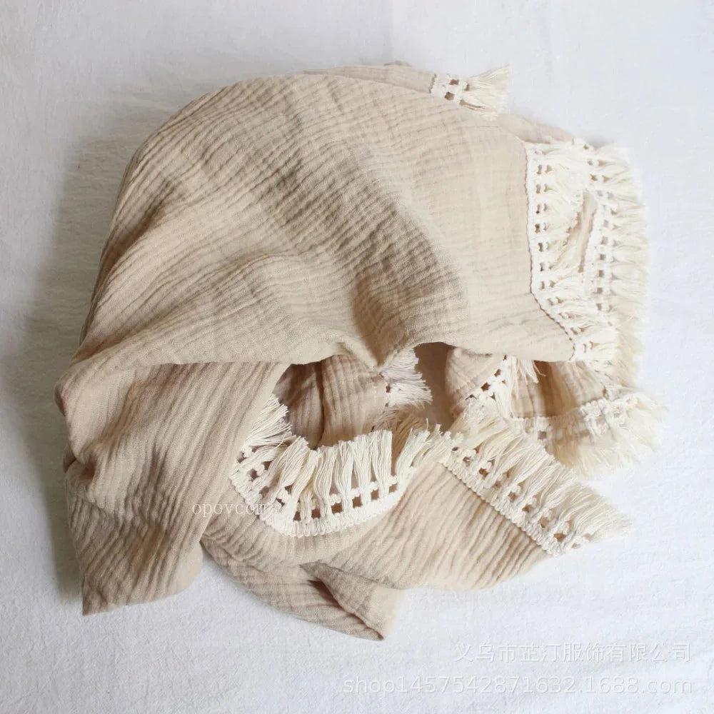 Cobertor Infantil de Musselina Lenogue Bege / 80x65cm
