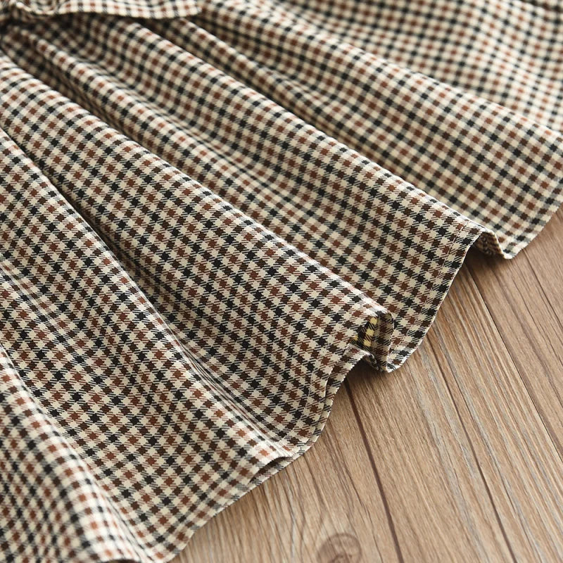 Conjunto Infantil 3 Peças Blusa Bufante Saia Xadrez e Chapéu Lenogue