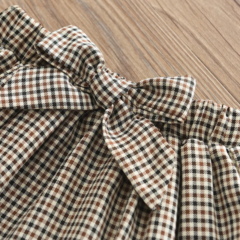 Conjunto Infantil 3 Peças Blusa Bufante Saia Xadrez e Chapéu Lenogue