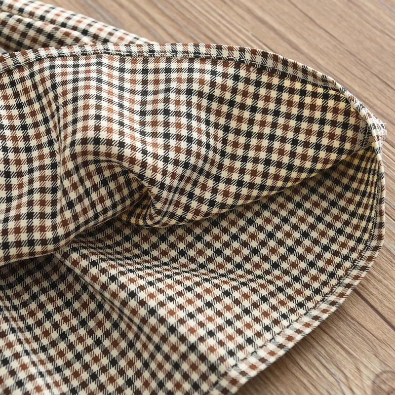 Conjunto Infantil 3 Peças Blusa Bufante Saia Xadrez e Chapéu Lenogue