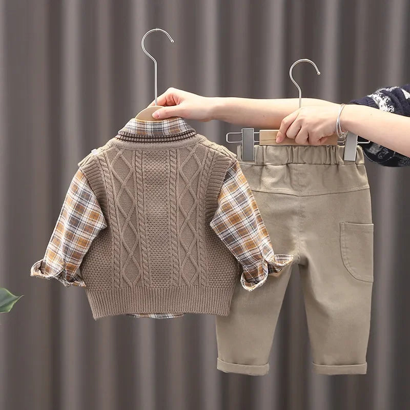 Conjunto Infantil 3 Peças Camisa Xadrez Colete e Calça Lenogue