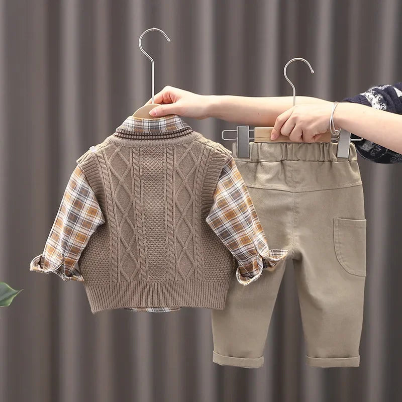 Conjunto Infantil 3 Peças Camisa Xadrez Colete e Calça Lenogue