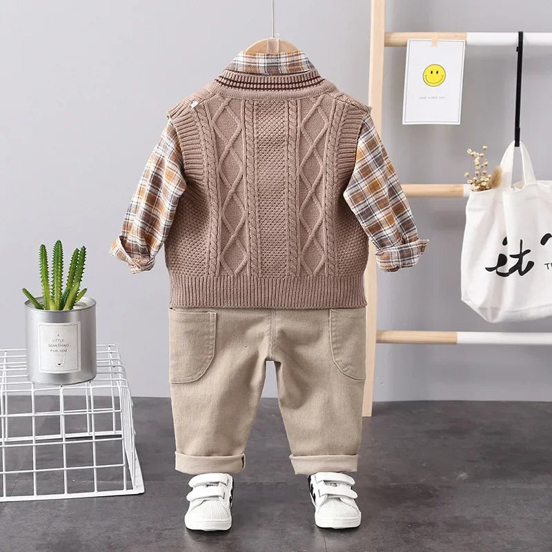 Conjunto Infantil 3 Peças Camisa Xadrez Colete e Calça Lenogue