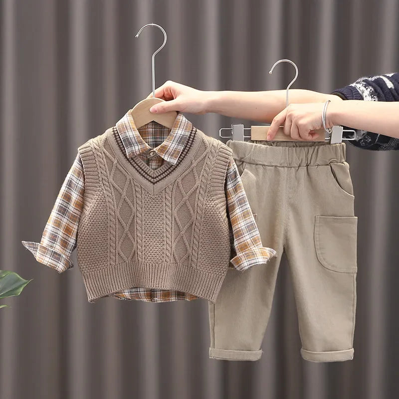 Conjunto Infantil 3 Peças Camisa Xadrez Colete e Calça Lenogue