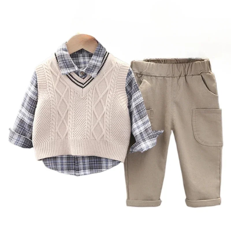 Conjunto Infantil 3 Peças Camisa Xadrez Colete e Calça Lenogue