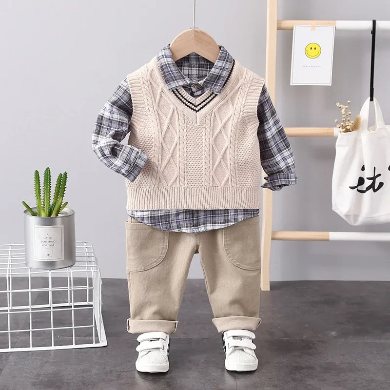 Conjunto Infantil 3 Peças Camisa Xadrez Colete e Calça Lenogue