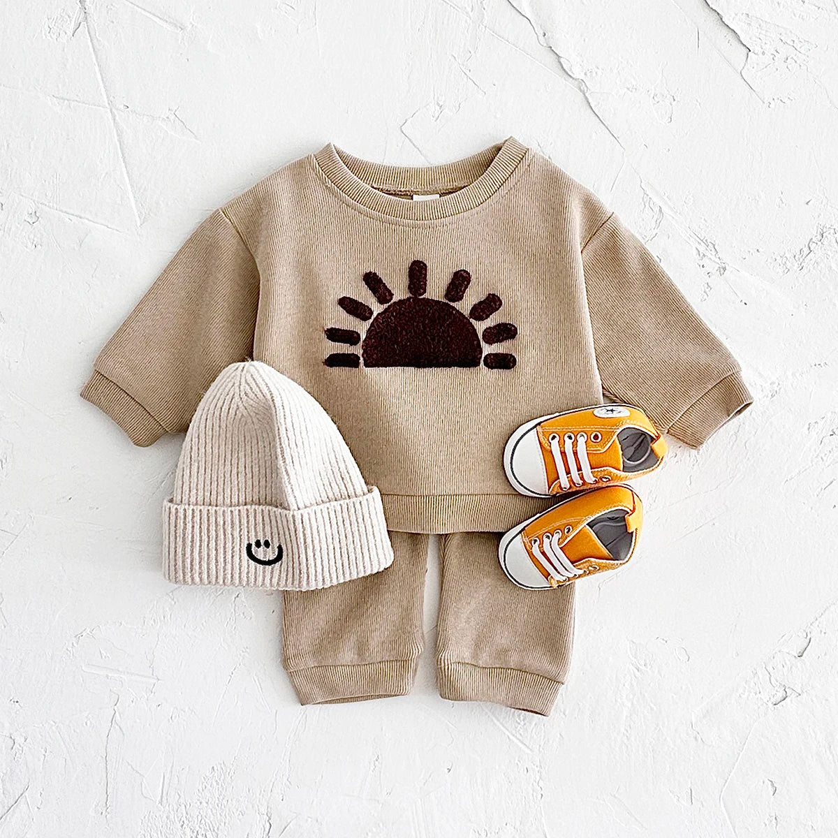 Conjunto Infantil Algodão Manga Longa Arco-Íris Casual Lenogue Marrom / 3-6 Meses