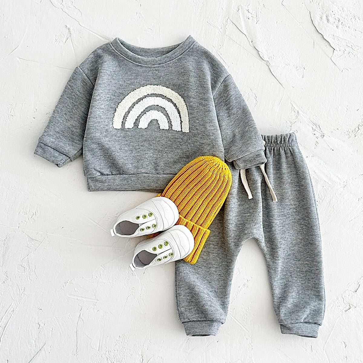 Conjunto Infantil Algodão Manga Longa Arco-Íris Casual Lenogue