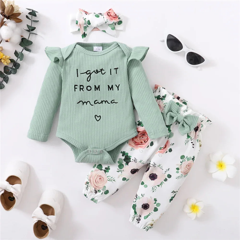 Conjunto Infantil Algodão Manga Longa Laço Tiara Chérie Lenogue
