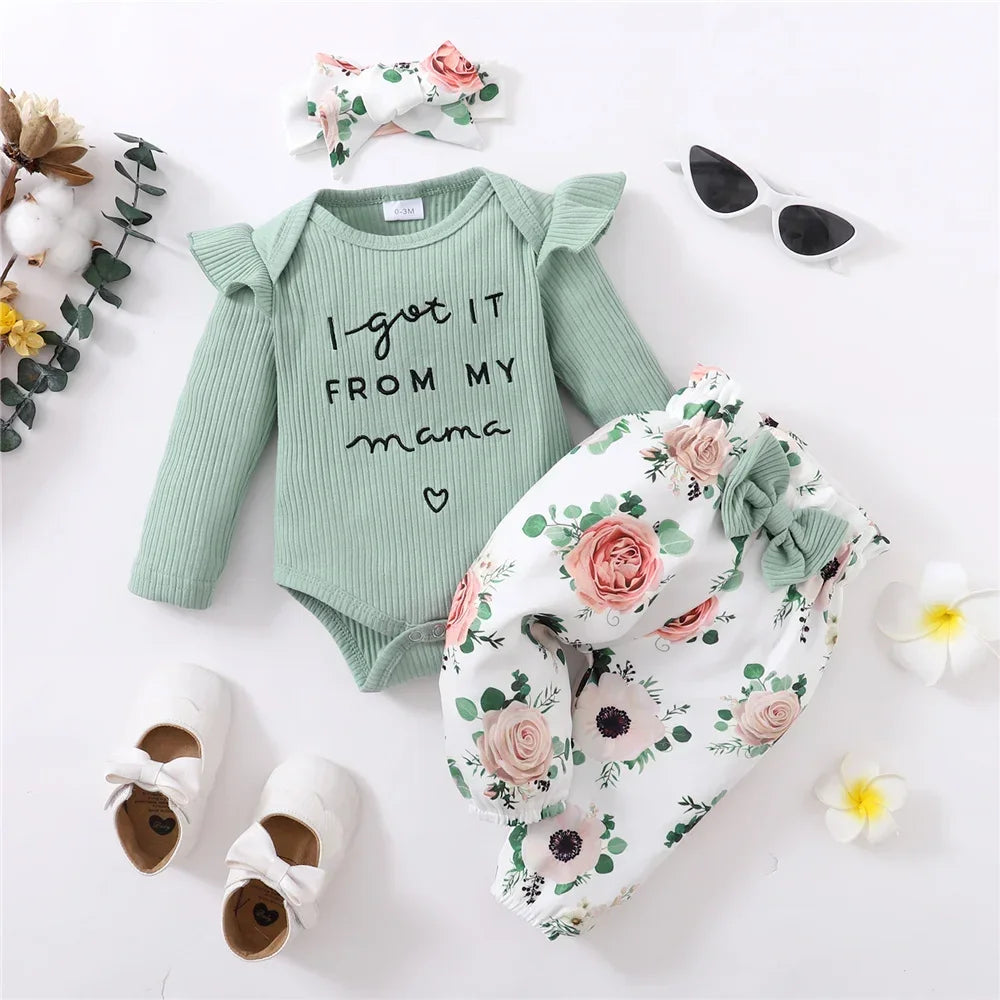 Conjunto Infantil Algodão Manga Longa Laço Tiara Chérie Lenogue Verde / 0-3 Meses