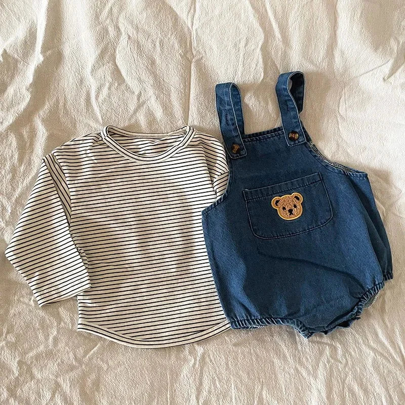 Conjunto Infantil Bear Romper e Tshirt Lenogue Manga Longa / 3-6 Meses