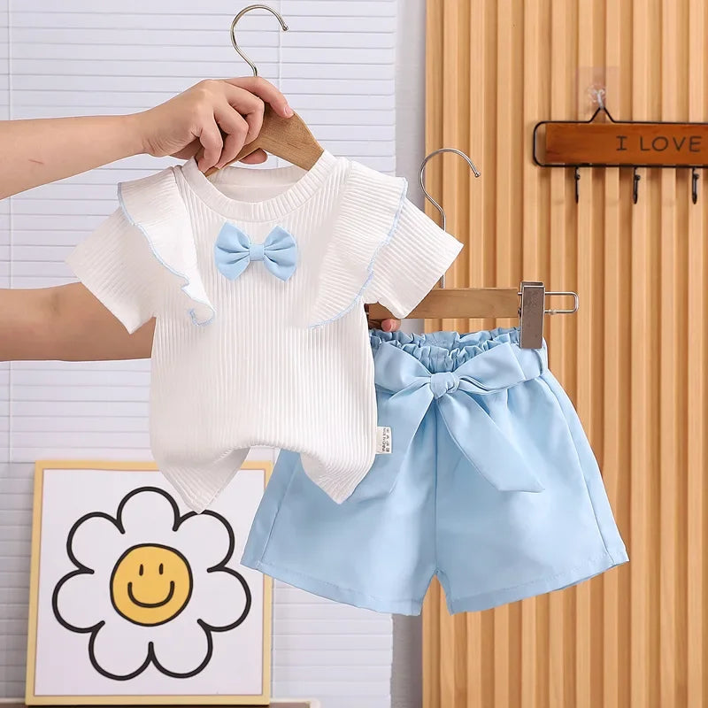 Conjunto Infantil Blusa Laço com Shorts Modelo Borboleta Lenogue Azul / 6-12 Meses