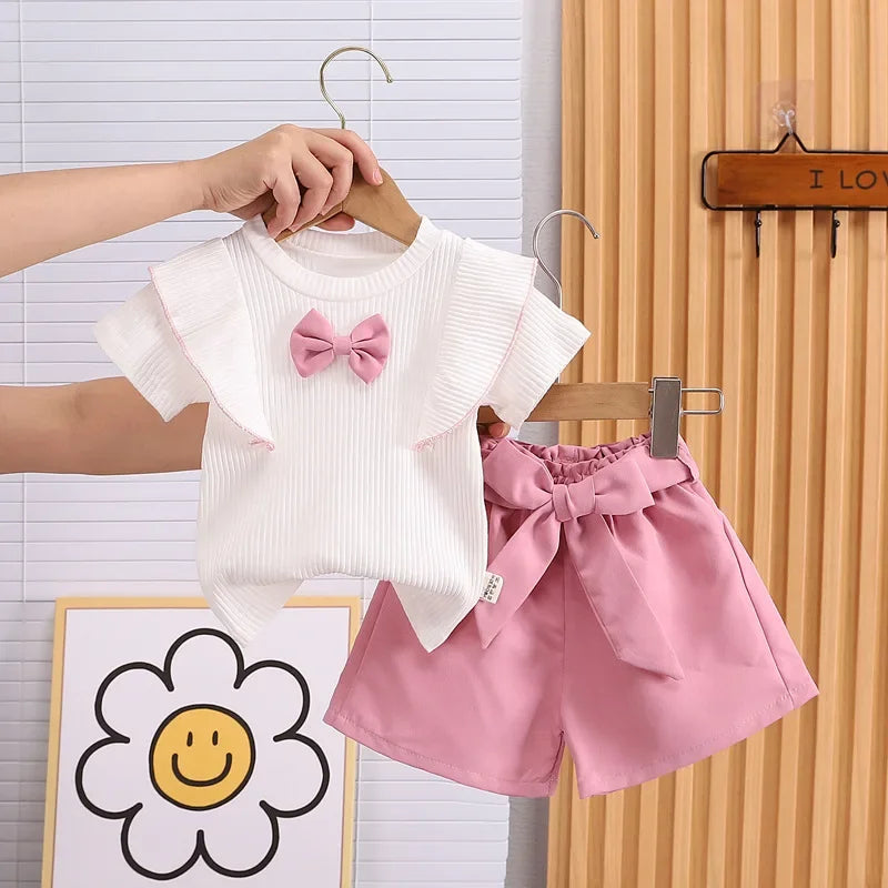 Conjunto Infantil Blusa Laço com Shorts Modelo Borboleta Lenogue Rosa / 6-12 Meses