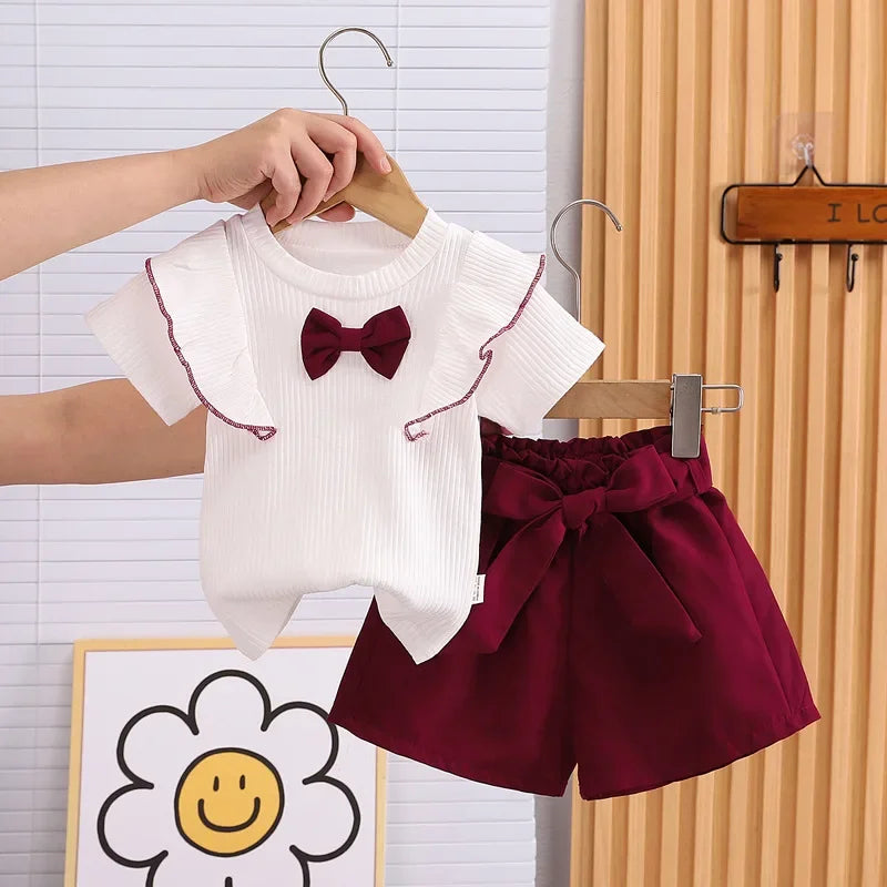 Conjunto Infantil Blusa Laço com Shorts Modelo Borboleta Lenogue Vermelho / 6-12 Meses