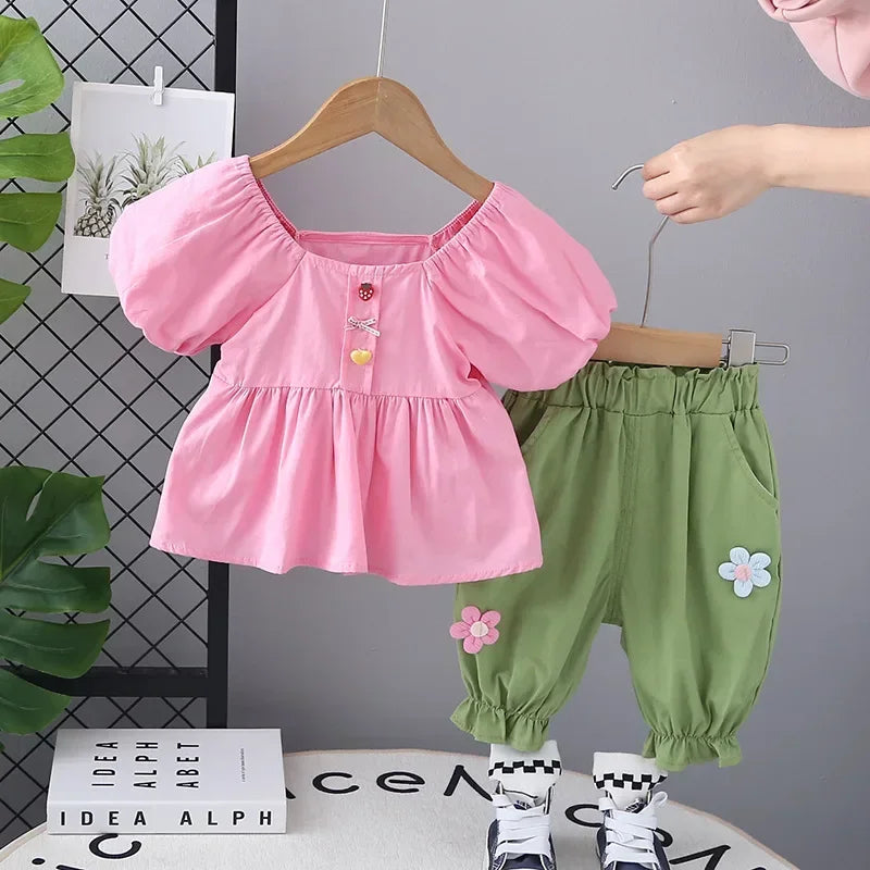 Conjunto Infantil Blusa Manga Bufante com Saia Lenogue