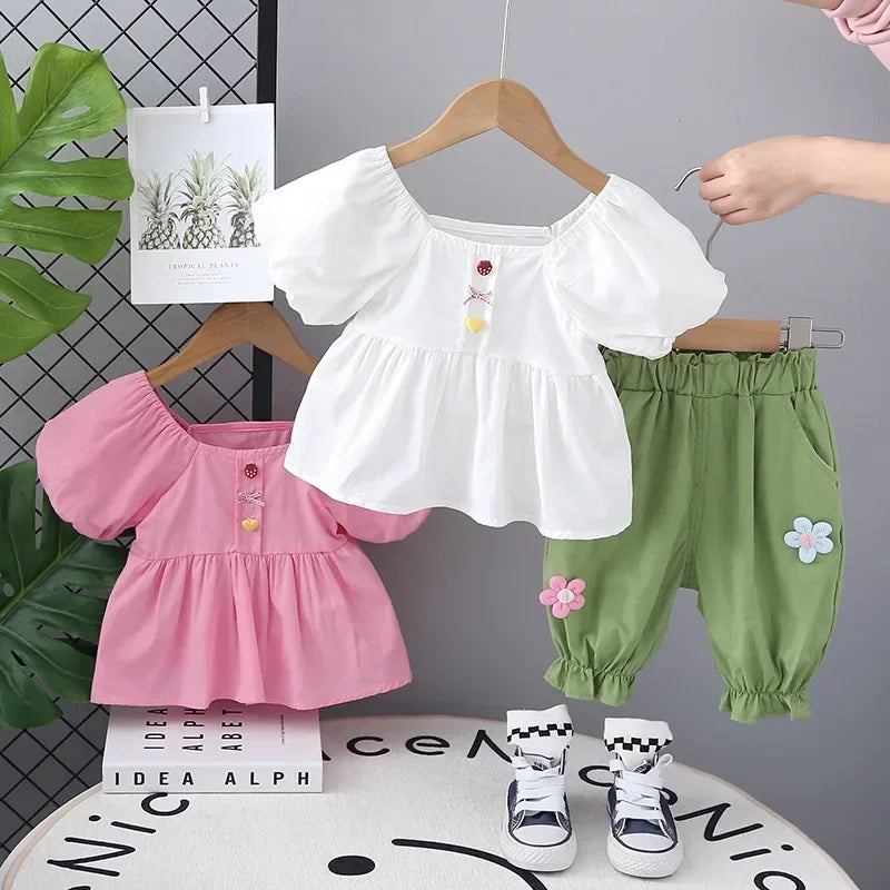 Conjunto Infantil Blusa Manga Bufante com Saia Lenogue