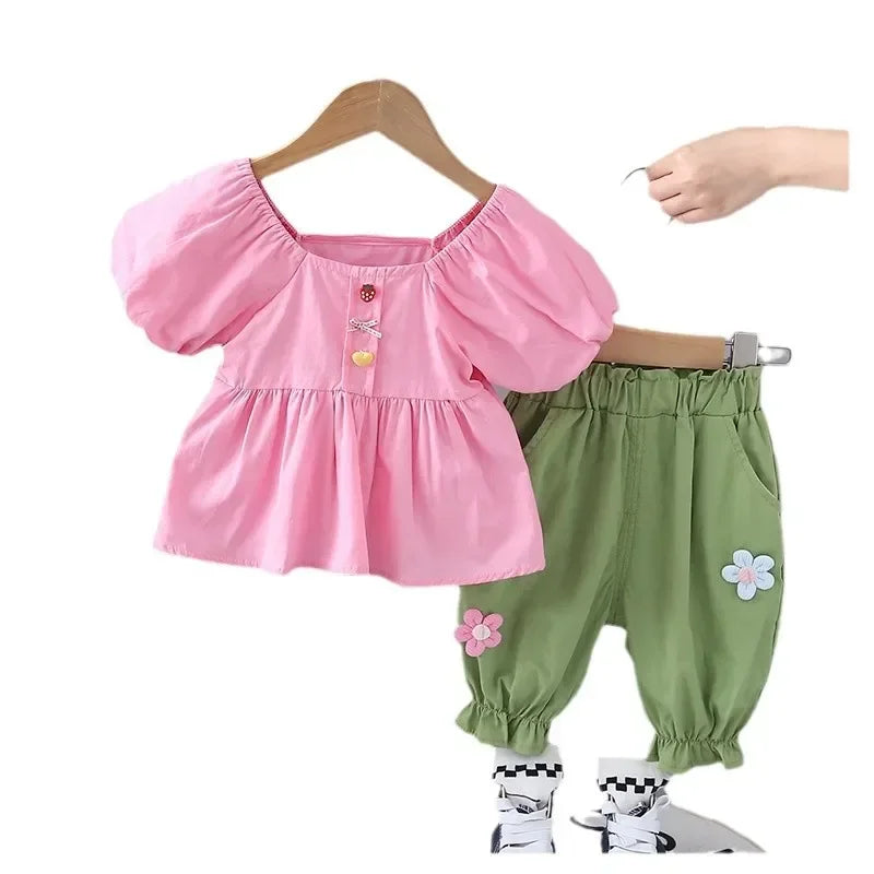 Conjunto Infantil Blusa Manga Bufante com Saia Lenogue
