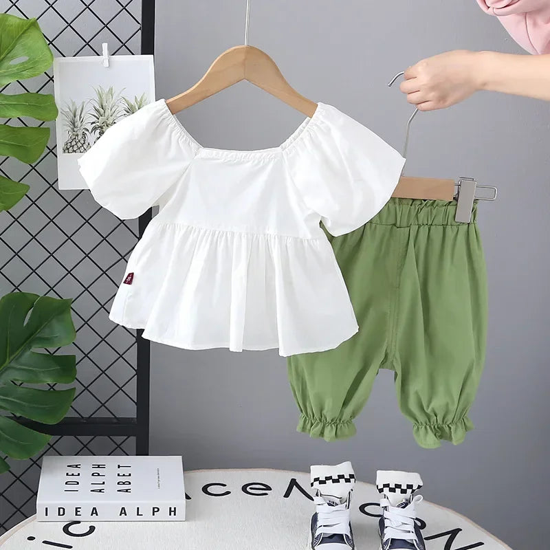 Conjunto Infantil Blusa Manga Bufante com Saia Lenogue