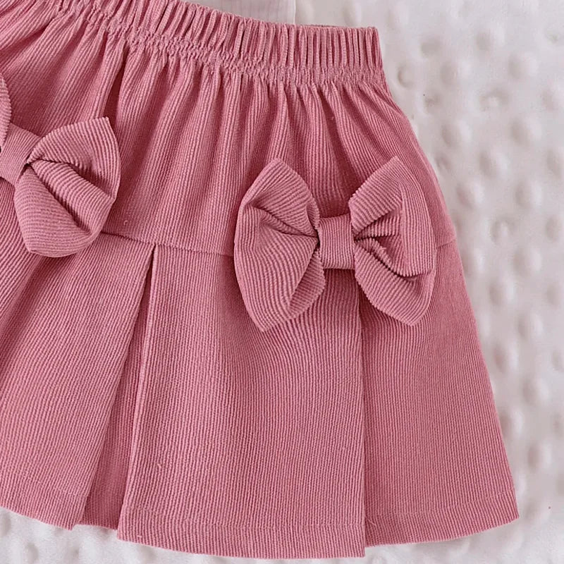 Conjunto Infantil Blusa Manga Bufante Coração e Saia Rosa Lenogue