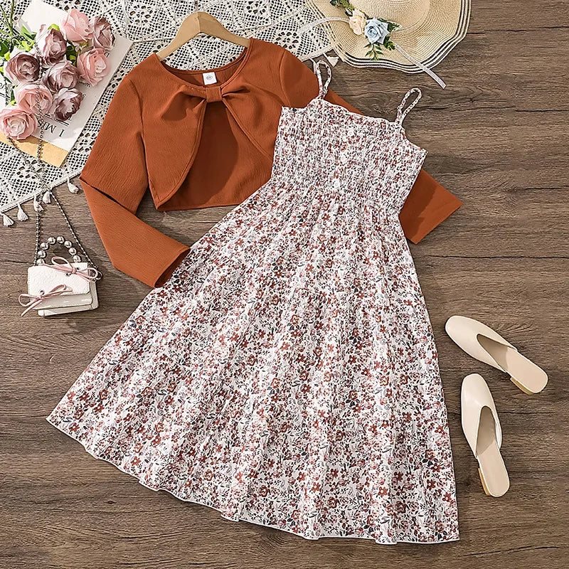 Conjunto Infantil Blusa Manga Longa Vestido Chérie Lenogue Laranja / 7-8