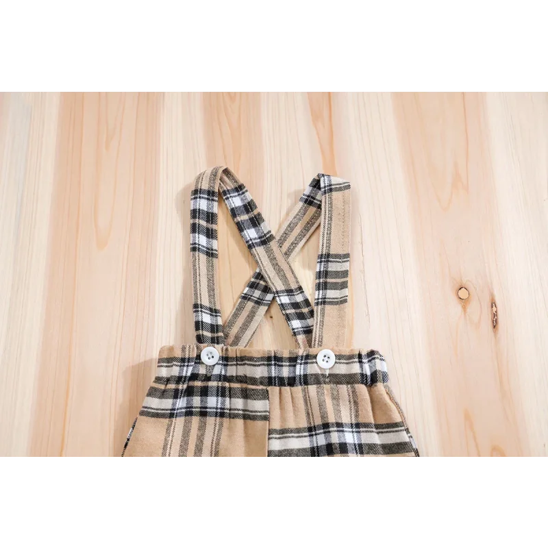 Conjunto Infantil Body Xadrez com Suspensório Modelo Urso Lenogue