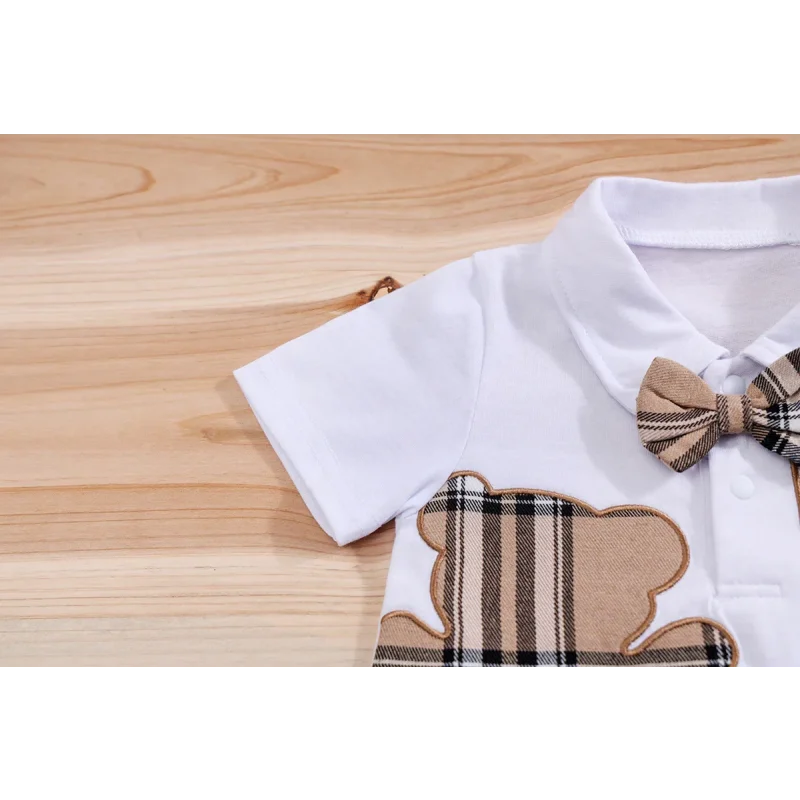 Conjunto Infantil Body Xadrez com Suspensório Modelo Urso Lenogue