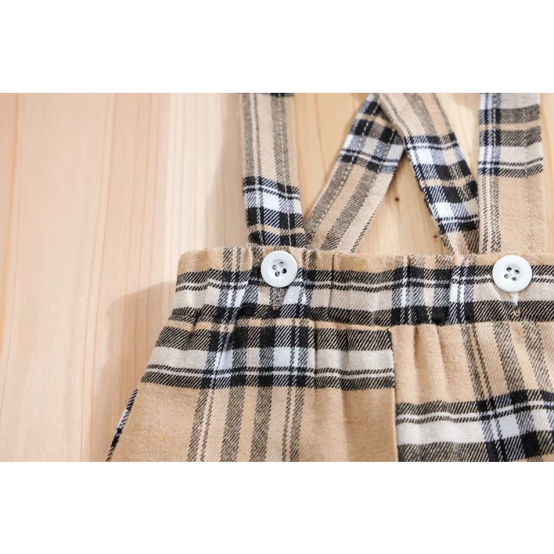 Conjunto Infantil Body Xadrez com Suspensório Modelo Urso Lenogue