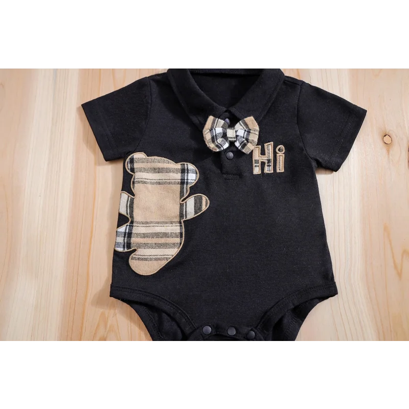Conjunto Infantil Body Xadrez com Suspensório Modelo Urso Lenogue