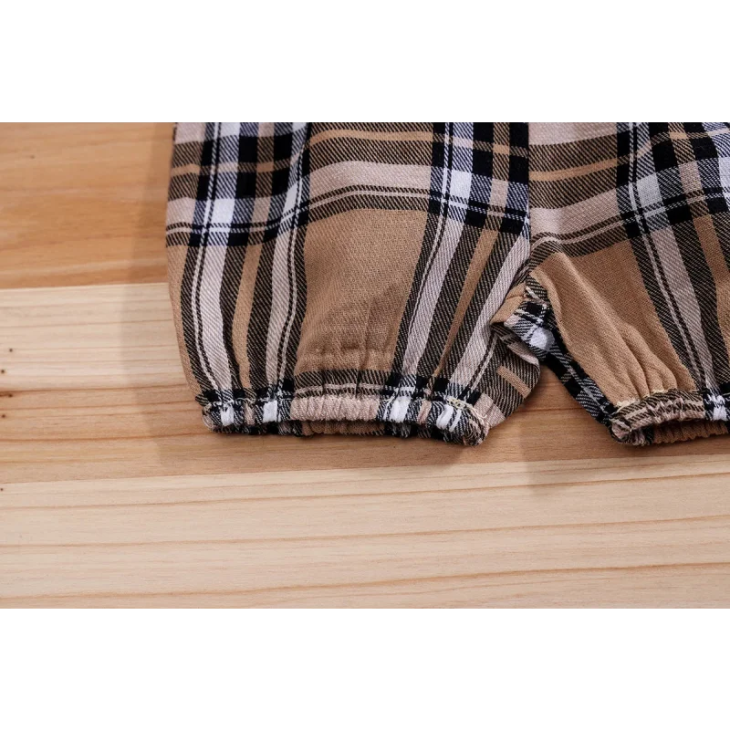 Conjunto Infantil Body Xadrez com Suspensório Modelo Urso Lenogue