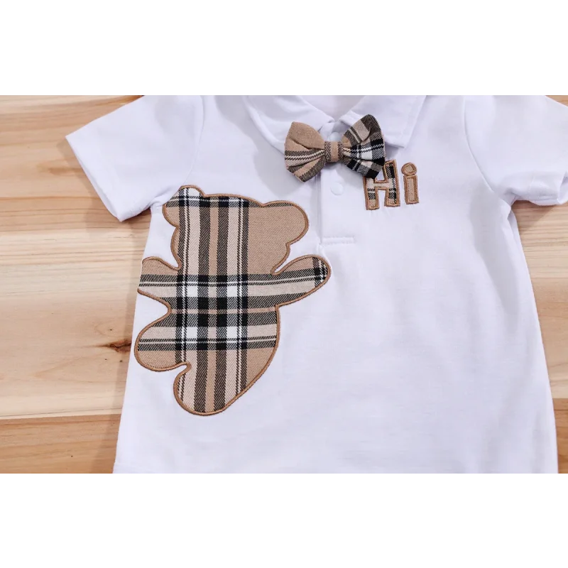 Conjunto Infantil Body Xadrez com Suspensório Modelo Urso Lenogue