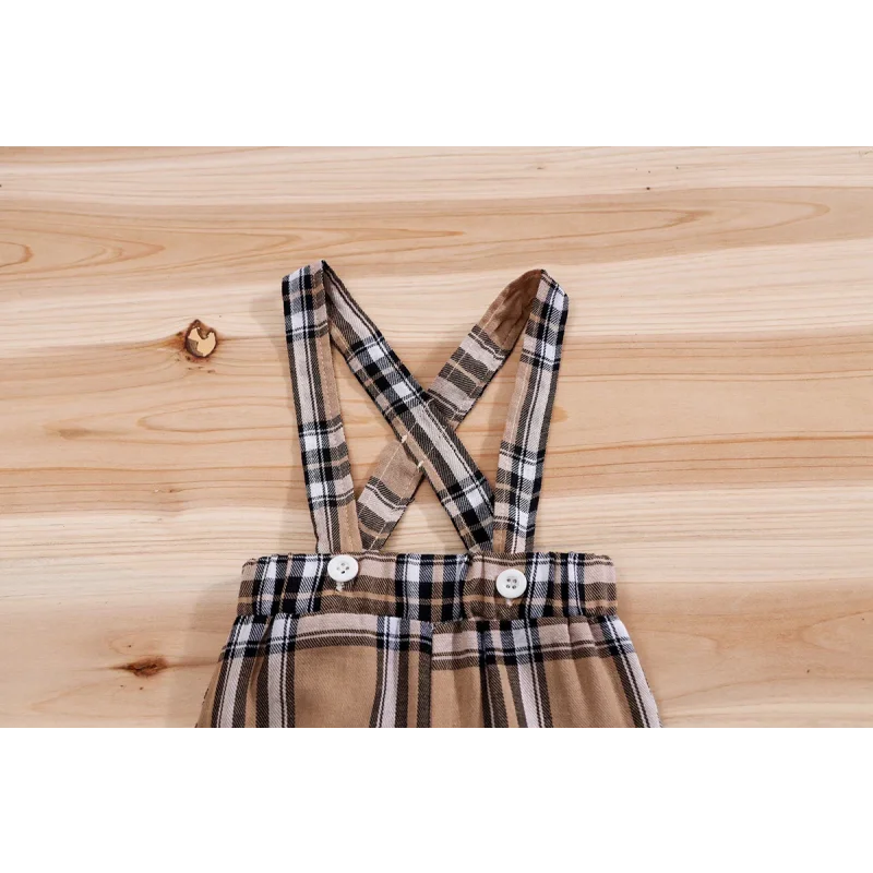 Conjunto Infantil Body Xadrez com Suspensório Modelo Urso Lenogue