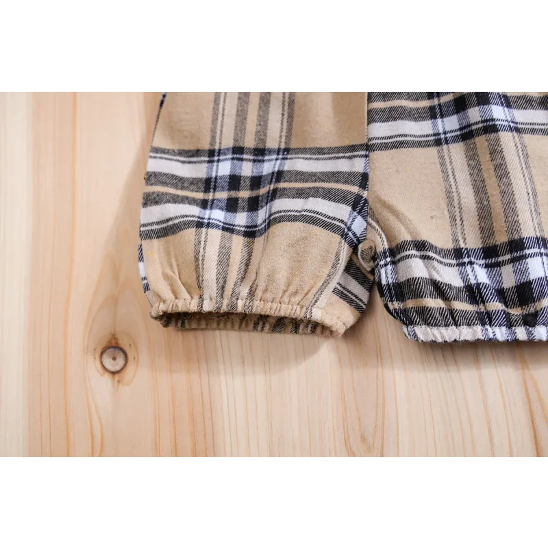 Conjunto Infantil Body Xadrez com Suspensório Modelo Urso Lenogue