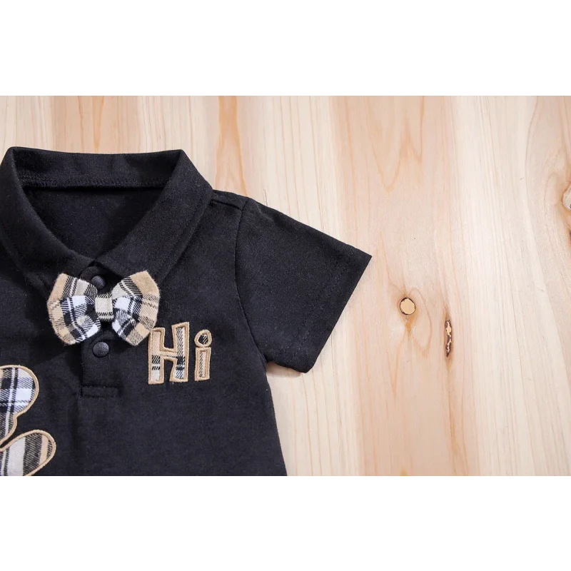 Conjunto Infantil Body Xadrez com Suspensório Modelo Urso Lenogue