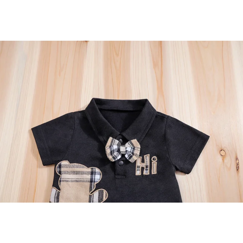 Conjunto Infantil Body Xadrez com Suspensório Modelo Urso Lenogue