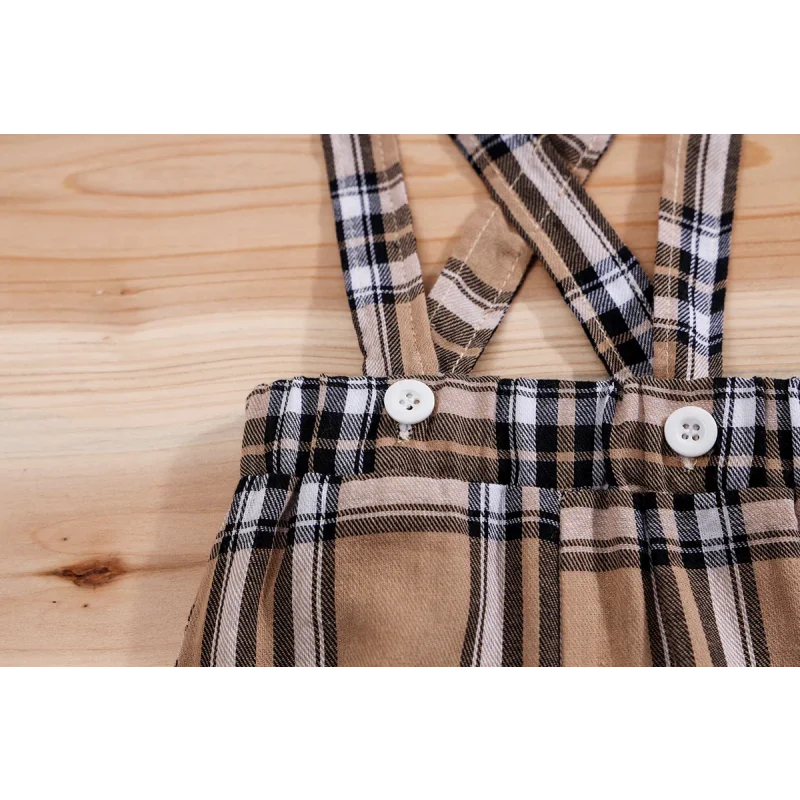 Conjunto Infantil Body Xadrez com Suspensório Modelo Urso Lenogue