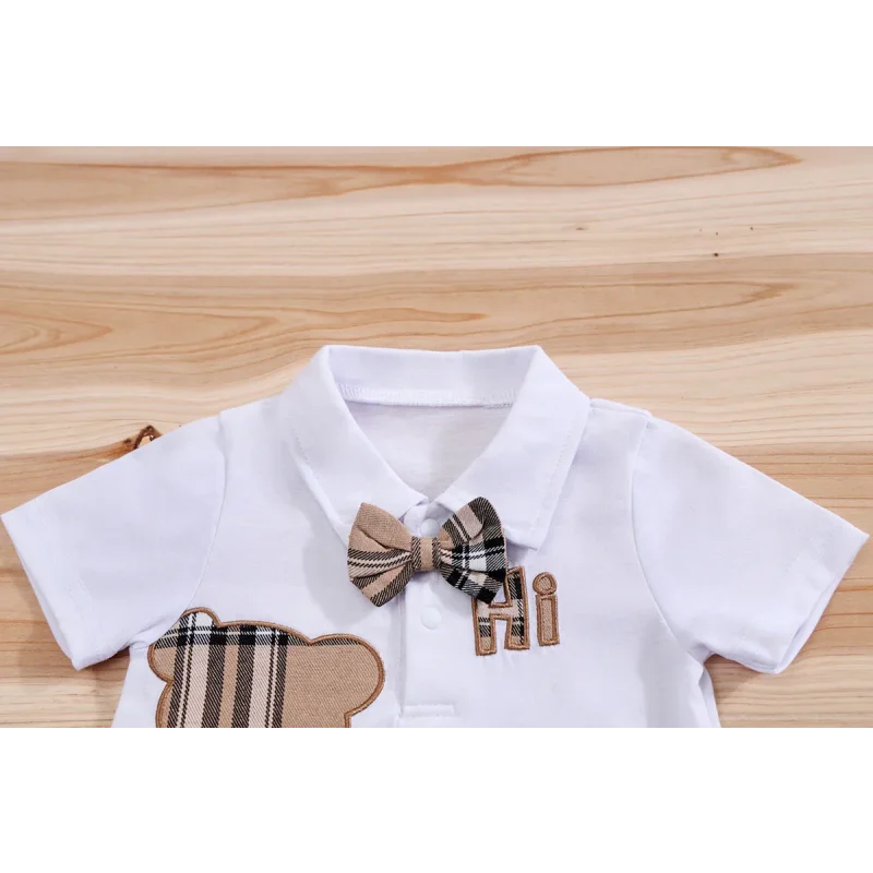 Conjunto Infantil Body Xadrez com Suspensório Modelo Urso Lenogue