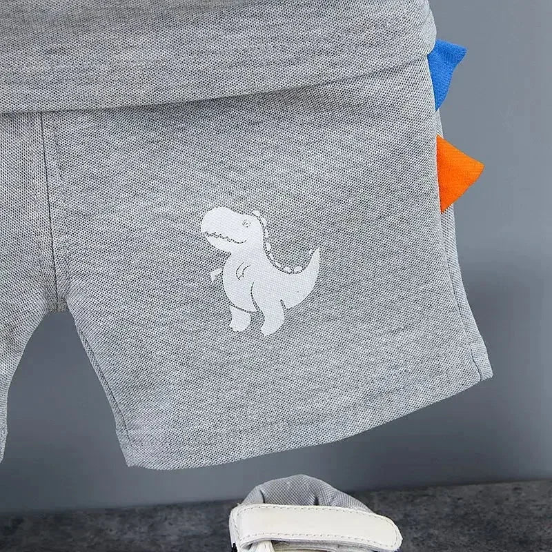 Conjunto Infantil Camisa Gola Polo Dinossauro com Shorts Modelo Lenogue