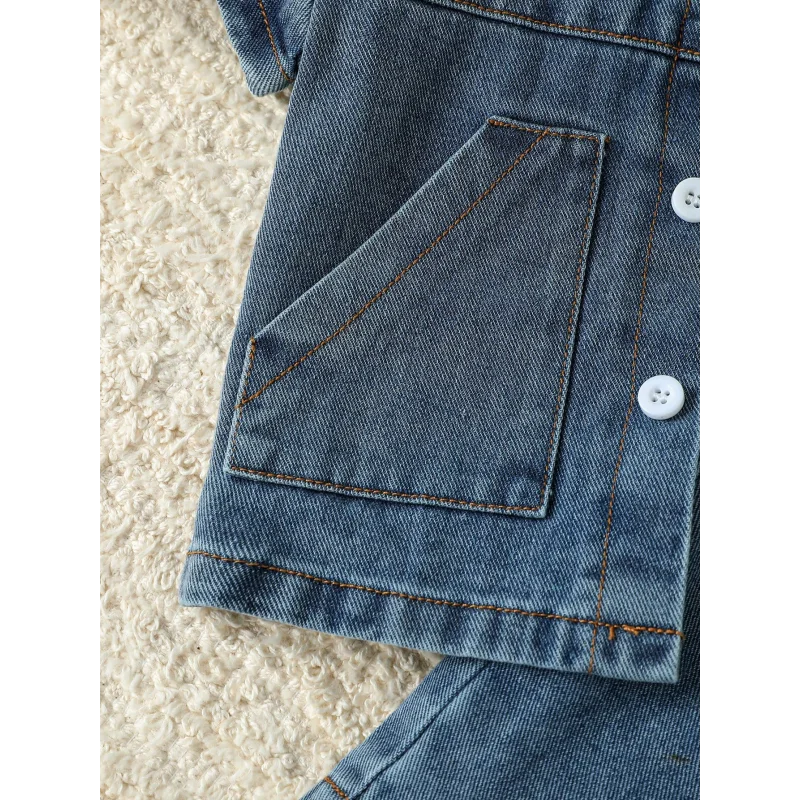 Conjunto Infantil Camisa Jeans e Shorts Modelo Denim Lenogue