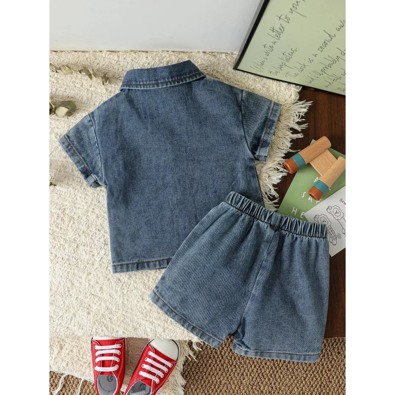 Conjunto Infantil Camisa Jeans e Shorts Modelo Denim Lenogue