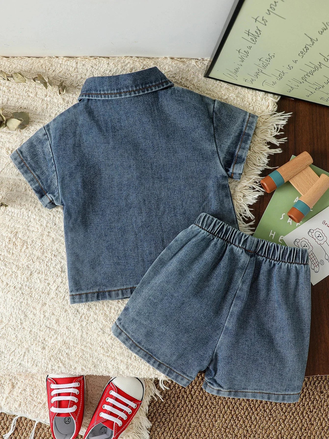 Conjunto Infantil Camisa Jeans e Shorts Modelo Denim Lenogue