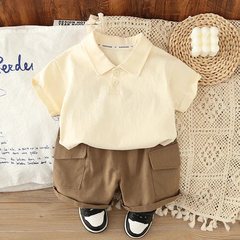 Conjunto Infantil Camisa Polo Manga Curta com Shorts Lenogue Branco / 6-12 Meses