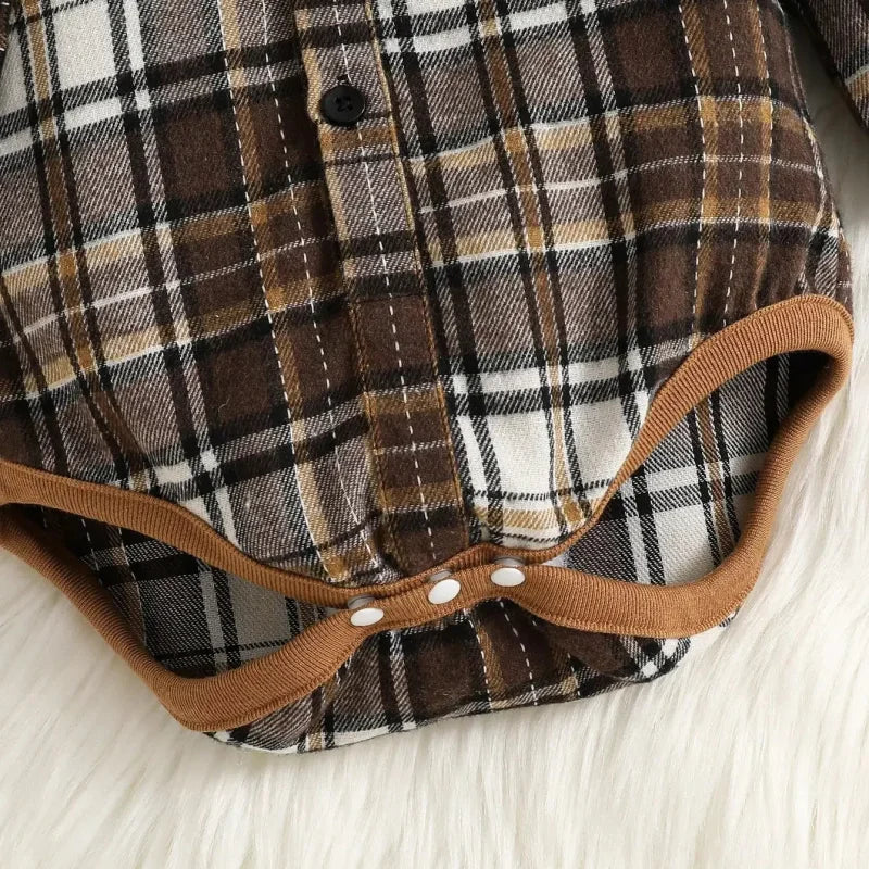 Conjunto Infantil Camisa Xadrez Manga Longa e Macacão Cotelê Lenogue