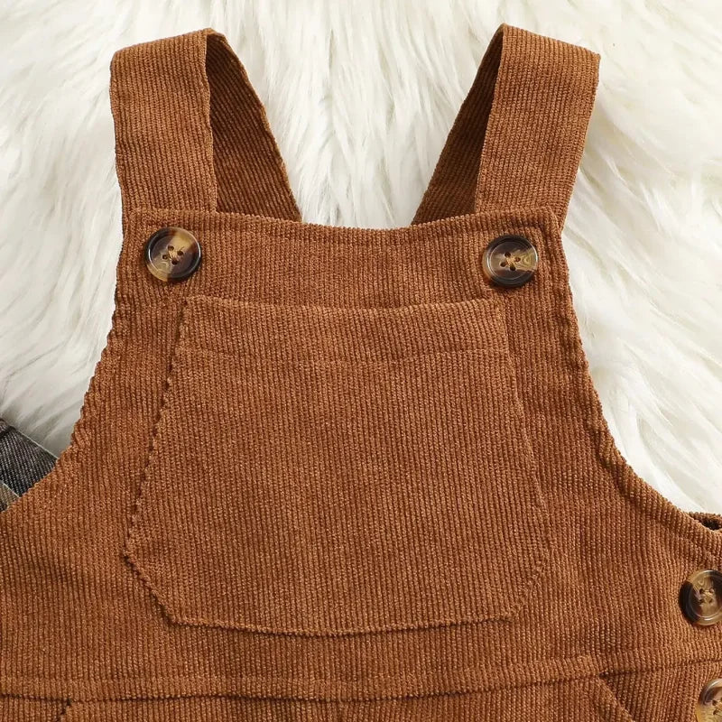 Conjunto Infantil Camisa Xadrez Manga Longa e Macacão Cotelê Lenogue