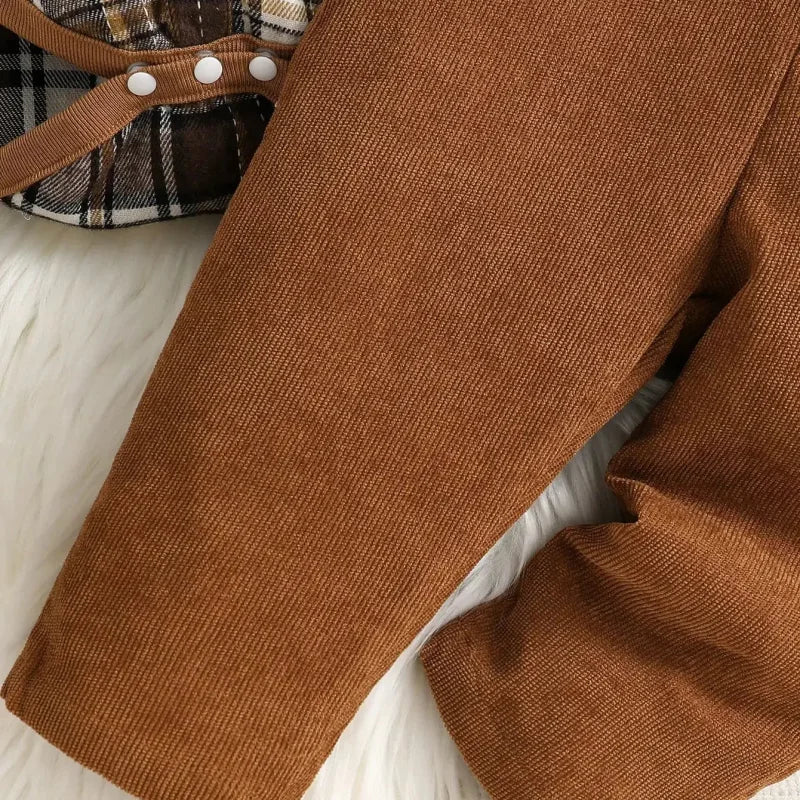 Conjunto Infantil Camisa Xadrez Manga Longa e Macacão Cotelê Lenogue