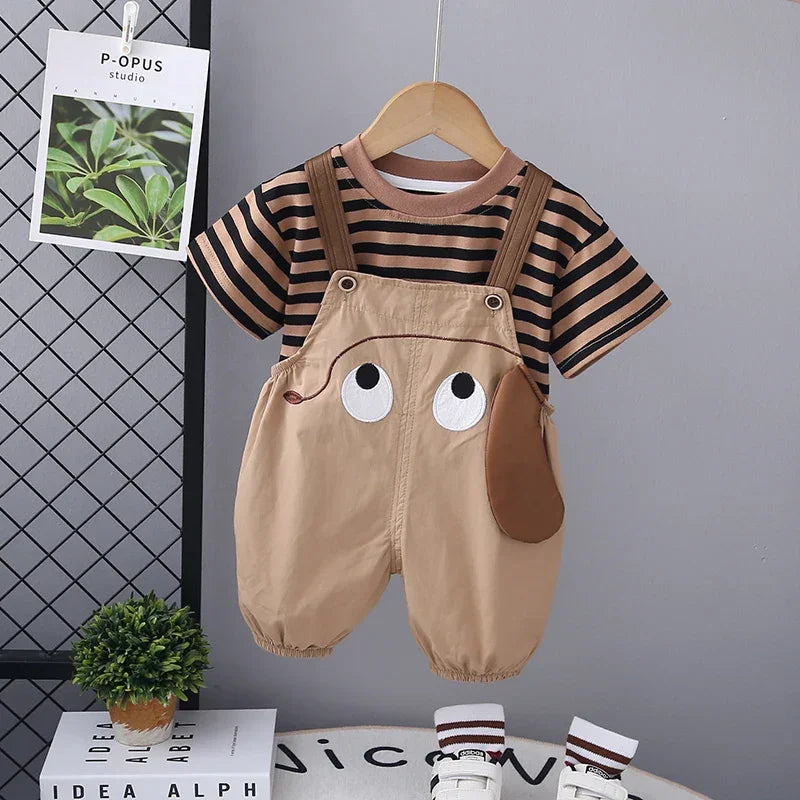 Conjunto Infantil Camiseta Cartoon com Shorts Lenogue Marrom / 6-12 Meses