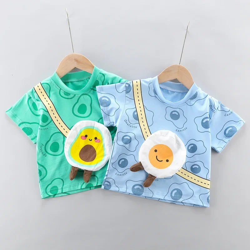 Conjunto Infantil Camiseta com Bolsa e Shorts Modelo Cartoon Lenogue