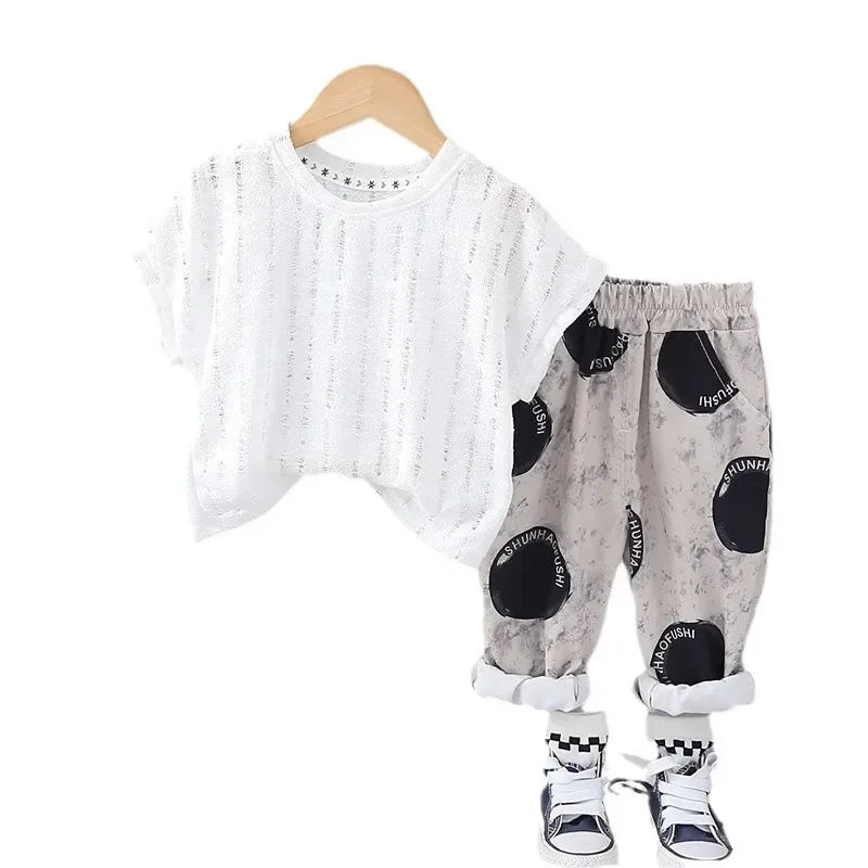 Conjunto Infantil Camiseta com Shorts Casuais de Verão Unissex Lenogue