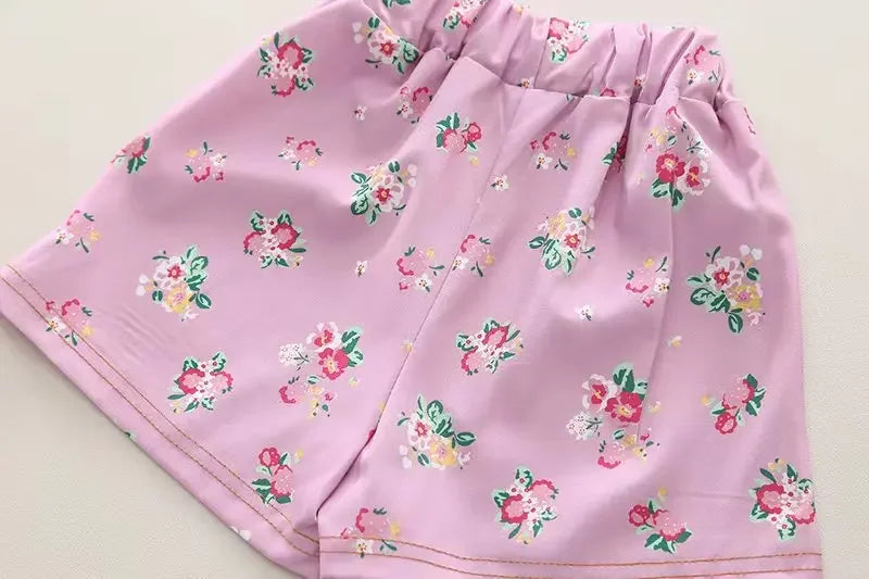 Conjunto Infantil Camiseta Estampa Floral sem Manga e Short Lenogue
